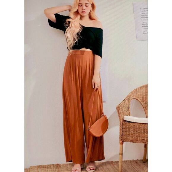 Maeve by Anthropologie Shiloh Wide Leg Pull On Pants size S Rust Orange - Picture 3 of 13